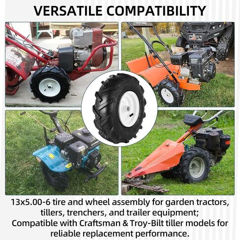 AR-PRO (2-Pack) 13x5.00-6 Tire and Wheel Assembly, 4-Ply Pneumatic Tiller Tires, 3/4" Bore & 3-1/8" Centered Hub, Compatible with Craftsman & Troy-Bilt Tiller, Garden Tractor, Trailer & Trenchers in Saudi Arabia