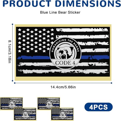 4PCS Thin Blue Line Sticker Code 4,American Flag Thin Blue Line Car Decal,Waterproof Vinyl Police Support Bumper Stickers,Reflective Support Law Enforcement Decal for Car Window Laptop in Kuwait