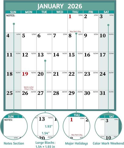 Wall Calendar 2024-2026 – Sep. 2024 - Feb. 2026, 18 Monthly Calendar 2024-2026, 11 x 8.5 In, 2025 Calendar 18 Months, 2025 Wall Calendar with Ruled Blocks, Thicker Paper, Holidays, To-do List ＆ Notes in Kuwait