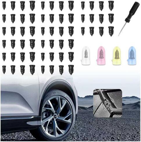 60PCS Screw in Tire Plugs Kit with 4-Size,Self-Service Tire Repair Rubber Nail Kit Includes Tires Screw Plugs & Screwdrivers,Universal Flat Tires Repair Kits for Cars,Motorcycles in Kuwait
