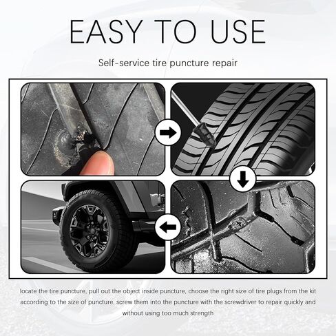 60PCS Screw in Tire Plugs Kit with 4-Size,Self-Service Tire Repair Rubber Nail Kit Includes Tires Screw Plugs & Screwdrivers,Universal Flat Tires Repair Kits for Cars,Motorcycles in Kuwait