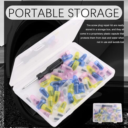 60PCS Screw in Tire Plugs Kit with 4-Size,Self-Service Tire Repair Rubber Nail Kit Includes Tires Screw Plugs & Screwdrivers,Universal Flat Tires Repair Kits for Cars,Motorcycles in Kuwait