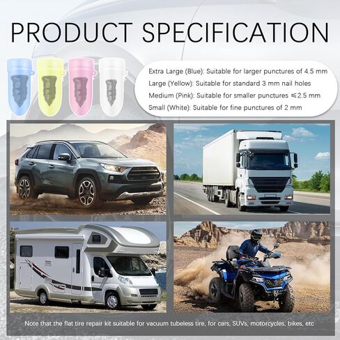 60PCS Screw in Tire Plugs Kit with 4-Size,Self-Service Tire Repair Rubber Nail Kit Includes Tires Screw Plugs & Screwdrivers,Universal Flat Tires Repair Kits for Cars,Motorcycles in Kuwait