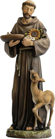St Francis of Assisi Statue Outdoor, 22.5 Inches St Francis Bird Bath Sculpture, Hand Painted St. Francis with Animals Garden Statue for Home Yard Patio Lawn Hallway Decor (Full Color) in Kuwait