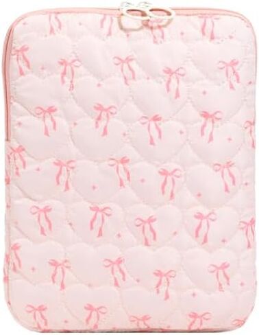 Cute Laptop Case 13-15 Inch Puffy Laptop Sleeve Quilted Bow Computer Bag Protective Soft Case for MacBook (Pink, 15-15.6 Inch) in Saudi Arabia