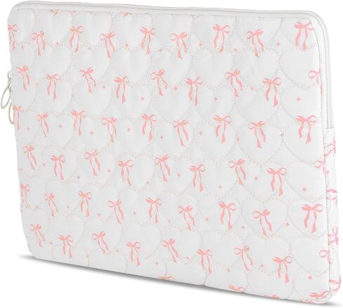 Cute Laptop Case 13-15 Inch Puffy Laptop Sleeve Quilted Bow Computer Bag Protective Soft Case for MacBook (Pink, 15-15.6 Inch) in Saudi Arabia