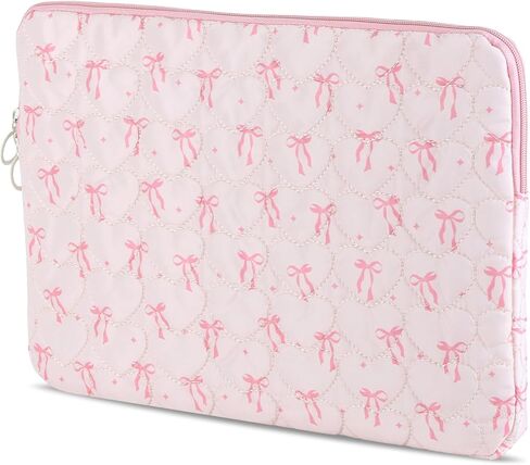 Cute Laptop Case 13-15 Inch Puffy Laptop Sleeve Quilted Bow Computer Bag Protective Soft Case for MacBook (Pink, 15-15.6 Inch) in Saudi Arabia