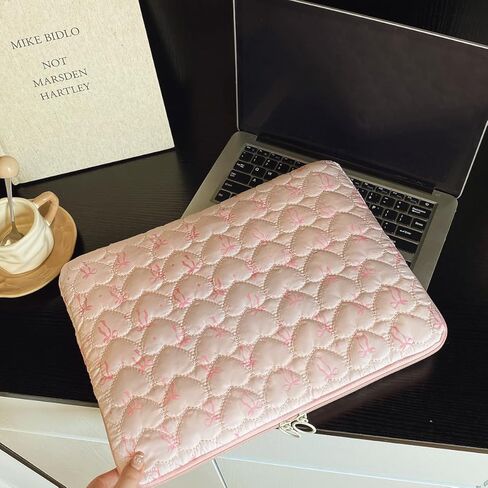Cute Laptop Case 13-15 Inch Puffy Laptop Sleeve Quilted Bow Computer Bag Protective Soft Case for MacBook (Pink, 15-15.6 Inch) in Saudi Arabia