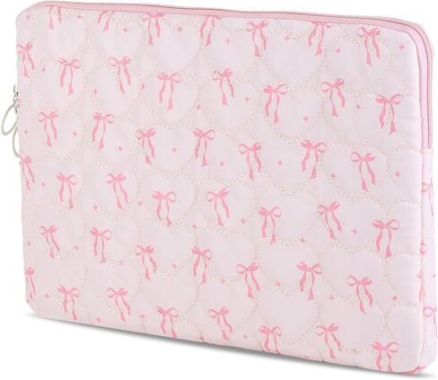 Cute Laptop Case 13-15 Inch Puffy Laptop Sleeve Quilted Bow Computer Bag Protective Soft Case for MacBook (Pink, 15-15.6 Inch) in Saudi Arabia