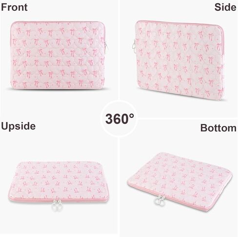Cute Laptop Case 13-15 Inch Puffy Laptop Sleeve Quilted Bow Computer Bag Protective Soft Case for MacBook (Pink, 15-15.6 Inch) in Saudi Arabia