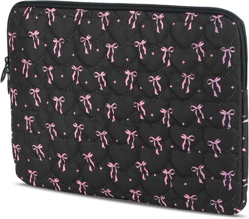 Cute Laptop Case 13-15 Inch Puffy Laptop Sleeve Quilted Bow Computer Bag Protective Soft Case for MacBook (Pink, 15-15.6 Inch) in Saudi Arabia