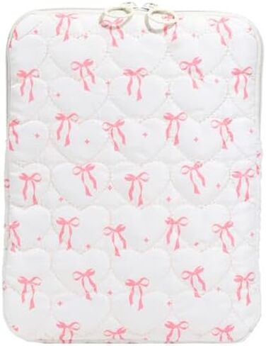 Cute Laptop Case 13-15 Inch Puffy Laptop Sleeve Quilted Bow Computer Bag Protective Soft Case for MacBook (Pink, 15-15.6 Inch) in Saudi Arabia