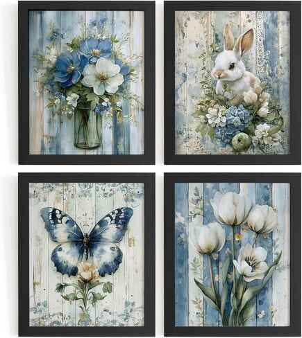 DSHFG Vintage Floral Cottagecore Wall Art Decor, Cottagecore Room Decor Botanical Wall Art Prints Set of 4, Spring Decorations for Home Bathroom Bedroom Kitchen Living Room, 8x10 Unframed in Kuwait
