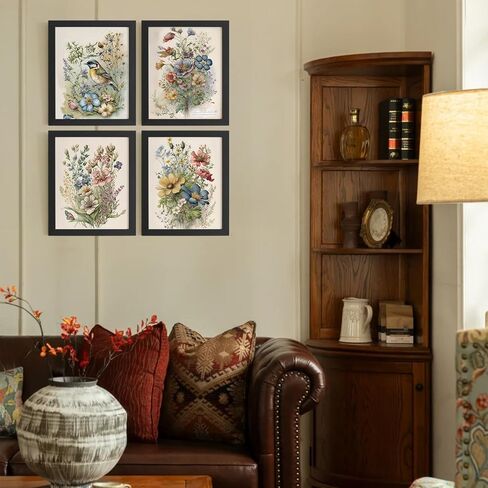 DSHFG خمر الأزهار Cottagecore ديكور جدار الفن، ديكور غرفة Cottagecore النباتية جدار الفن يطبع مجموعة من 4، زينة الربيع للمنزل الحمام غرفة نوم غرفة المعيشة المطبخ، 8x10 غير المؤطرة in Kuwait