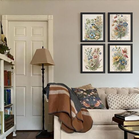 DSHFG خمر الأزهار Cottagecore ديكور جدار الفن، ديكور غرفة Cottagecore النباتية جدار الفن يطبع مجموعة من 4، زينة الربيع للمنزل الحمام غرفة نوم غرفة المعيشة المطبخ، 8x10 غير المؤطرة in Kuwait