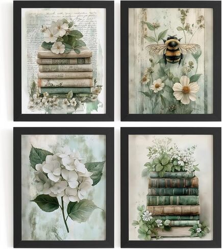 DSHFG خمر الأزهار Cottagecore ديكور جدار الفن، ديكور غرفة Cottagecore النباتية جدار الفن يطبع مجموعة من 4، زينة الربيع للمنزل الحمام غرفة نوم غرفة المعيشة المطبخ، 8x10 غير المؤطرة in Kuwait
