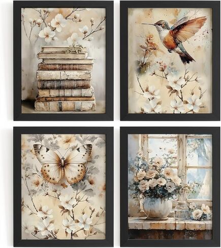 DSHFG خمر الأزهار Cottagecore ديكور جدار الفن، ديكور غرفة Cottagecore النباتية جدار الفن يطبع مجموعة من 4، زينة الربيع للمنزل الحمام غرفة نوم غرفة المعيشة المطبخ، 8x10 غير المؤطرة in Kuwait