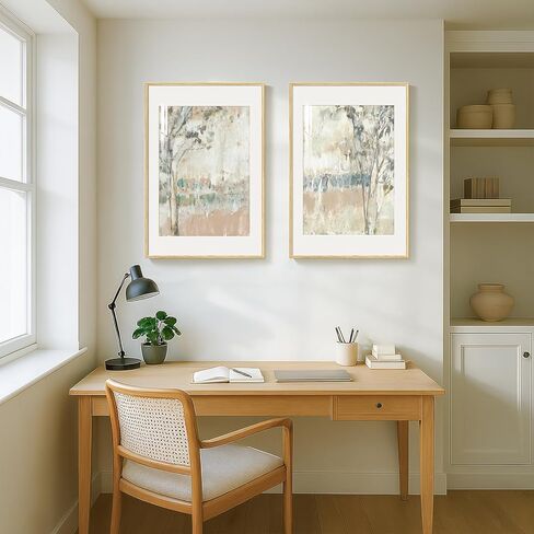 Framed Neutral Abstract Landscape Wall Art for Bedroom, Set of 2 Tree Canvas Large Artwork for Living Room Walls, Modern Nature Scenic Paintings Prints for Office Hallway Home Wall Decor, 20x30 Inch in Kuwait