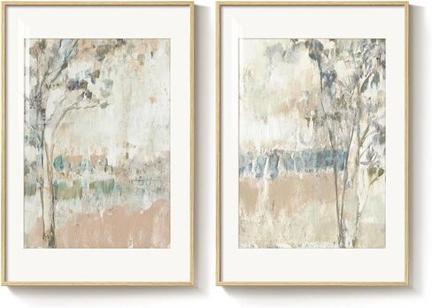 Framed Neutral Abstract Landscape Wall Art for Bedroom, Set of 2 Tree Canvas Large Artwork for Living Room Walls, Modern Nature Scenic Paintings Prints for Office Hallway Home Wall Decor, 20x30 Inch in Kuwait