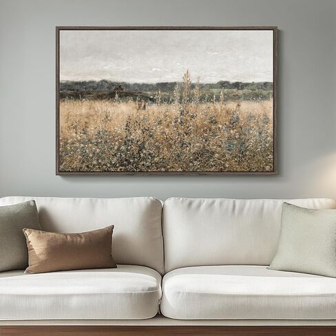 Framed Vintage Landscape Canvas Wall Art for Living Room Bedroom - Large Rustic Modern Farmhouse Meadow with Flowers Picture, Cottagecore Nature Art Decor for Dining Hallway Office, 24x36 Inch in Kuwait