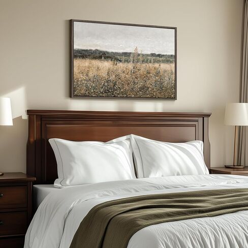 Framed Vintage Landscape Canvas Wall Art for Living Room Bedroom - Large Rustic Modern Farmhouse Meadow with Flowers Picture, Cottagecore Nature Art Decor for Dining Hallway Office, 24x36 Inch in Kuwait