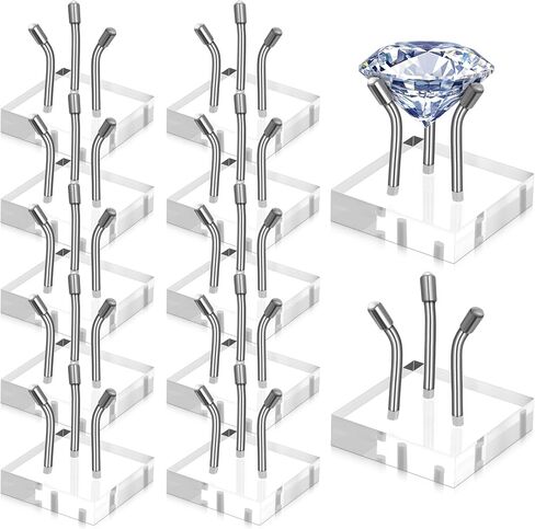 12 Pack Rock Display Stands, Stainless Steel 3 Pegs Rock Display Easel Stands, Clear Acrylic Base Display for Fossil Coral Crystal Geodes Mineral Agate Small Collectibles in Saudi Arabia