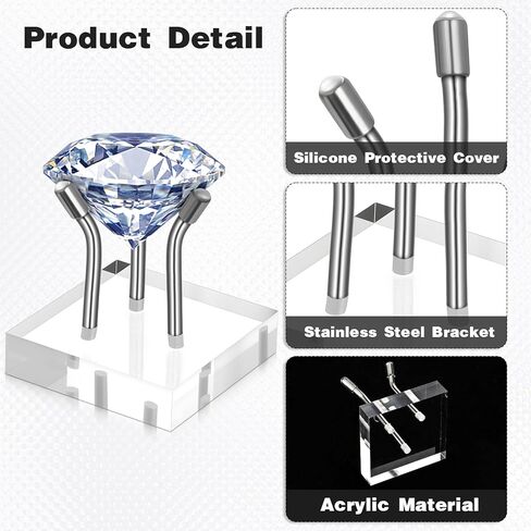 12 Pack Rock Display Stands, Stainless Steel 3 Pegs Rock Display Easel Stands, Clear Acrylic Base Display for Fossil Coral Crystal Geodes Mineral Agate Small Collectibles in Saudi Arabia