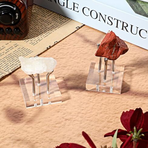 12 Pack Rock Display Stands, Stainless Steel 3 Pegs Rock Display Easel Stands, Clear Acrylic Base Display for Fossil Coral Crystal Geodes Mineral Agate Small Collectibles in Saudi Arabia