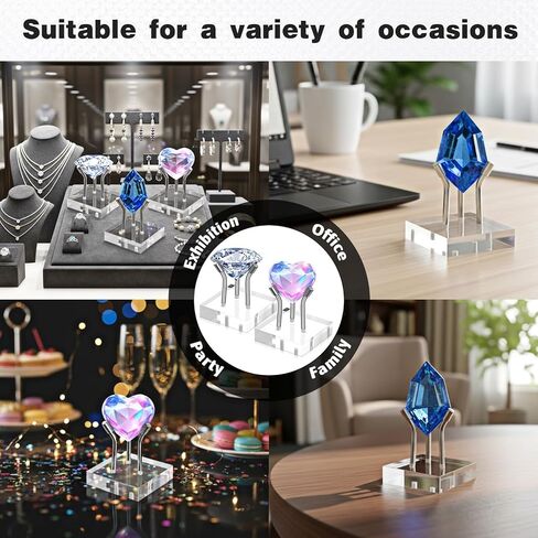 12 Pack Rock Display Stands, Stainless Steel 3 Pegs Rock Display Easel Stands, Clear Acrylic Base Display for Fossil Coral Crystal Geodes Mineral Agate Small Collectibles in Saudi Arabia