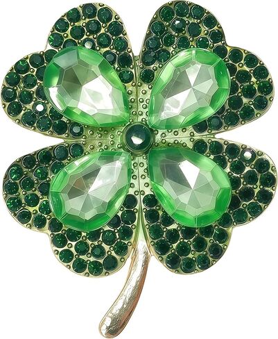 عيد القديس باتريك الأخضر أربع أوراق البرسيم بروش دبوس النساء الرجال حجر الراين ورقة بروش مطلي كريستال لاكي بادي يوم التلبيب دبوس اكسسوارات الديكور لبلوزة معطف اللباس عيد القديس باتريك مجوهرات هدية in Kuwait