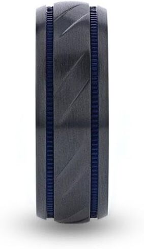 PATROL Black Titanium Carved Diagonal Pattern Brushed Finish Men’s Wedding Ring with Blue Milgrain Grooves – 8mm in Saudi Arabia