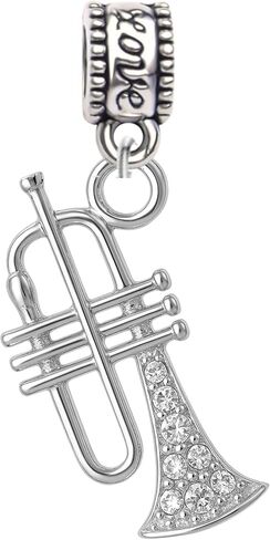 Sportybella Trumpet Charms for Bracelets, Necklaces, Zippers – Clip-On or European Style Dangle Beads – Silver-Plated Jewelry Accessories for Music Lovers & Band Gifts in Saudi Arabia