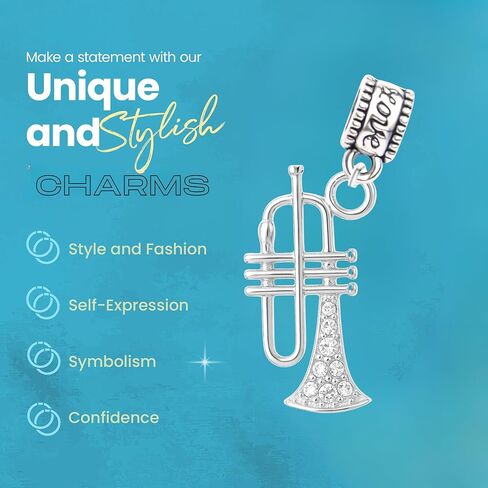 Sportybella Trumpet Charms for Bracelets, Necklaces, Zippers – Clip-On or European Style Dangle Beads – Silver-Plated Jewelry Accessories for Music Lovers & Band Gifts in Saudi Arabia