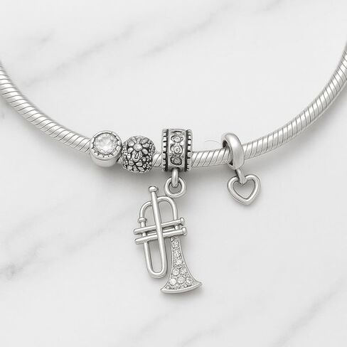 Sportybella Trumpet Charms for Bracelets, Necklaces, Zippers – Clip-On or European Style Dangle Beads – Silver-Plated Jewelry Accessories for Music Lovers & Band Gifts in Saudi Arabia