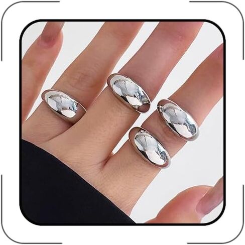 Chunky Gold Rings for Women Non Tarnish Gold Silver Stackable Ring Set Adjustable Open Dome Statement Ring Minimalist Thick Solid Ring Geometric Band Simple Rings Jewelry in Kuwait