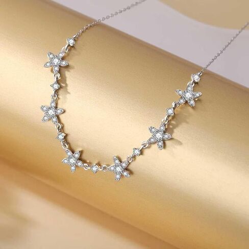 قلادة من الفضة الاسترليني مقاس 18 بوصة على شكل نجوم في السماء مع مويسانيتي AAA، قلادة عصرية للنساء in Kuwait