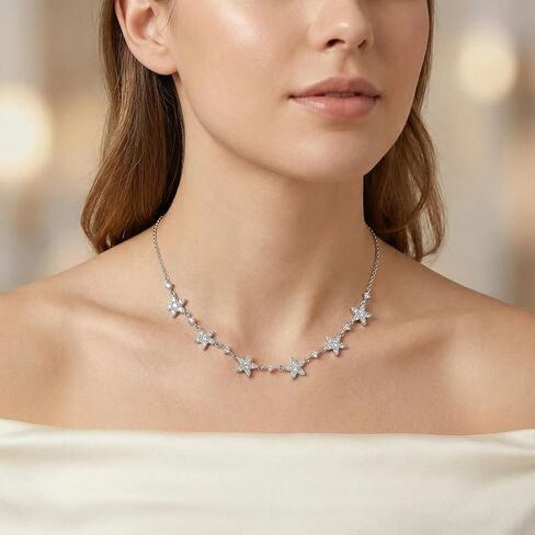 قلادة من الفضة الاسترليني مقاس 18 بوصة على شكل نجوم في السماء مع مويسانيتي AAA، قلادة عصرية للنساء in Kuwait