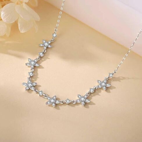 قلادة من الفضة الاسترليني مقاس 18 بوصة على شكل نجوم في السماء مع مويسانيتي AAA، قلادة عصرية للنساء in Kuwait