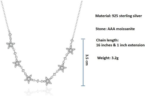 قلادة من الفضة الاسترليني مقاس 18 بوصة على شكل نجوم في السماء مع مويسانيتي AAA، قلادة عصرية للنساء in Kuwait