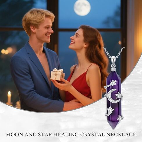 قلادة LONAGO Moon and Stars من الكريستال السداسي من الفضة الإسترليني على شكل نجمة على شكل قمر هدية للنساء in Saudi Arabia