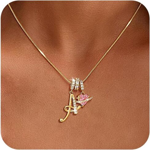 CHESKY Valentines Day Gifts - Heart Initial Necklaces for Women, 14K Gold Plated A-Z Letter Pendant Necklaces Dainty Monogram Name Necklace Personalized Heart Charm Necklaces Trendy Gold Jewelry in Saudi Arabia