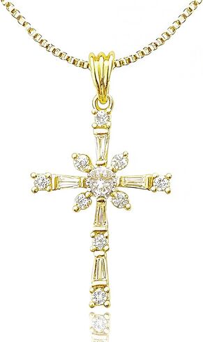قلادة متقاطعة للنساء، قلادة متقاطعة من الذهب والفضة عيار 14 قيراط، قلادات قلادة مطلية بالألماس، قطعتان من القلائد الذهبية والفضية المتقاطعة، هدايا مجوهرات عصرية لطيفة على شكل صليب ذهبي للنساء in Kuwait