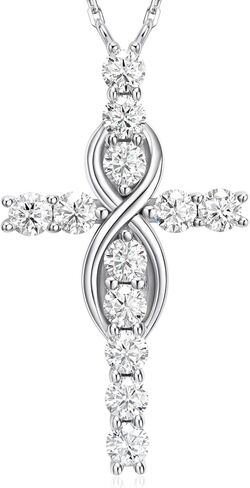 مجموعة قلادة LOVE&LOVE Moissanite Cross للرجال والنساء، قلادة مويسانيتي D اللون VVS1، مطلية بالذهب الأبيض أو الأصفر عيار 18 قيراط، مجوهرات دينية مسيحية من الفضة الإسترليني عيار 925، هدايا عيد الفصح لها in Kuwait
