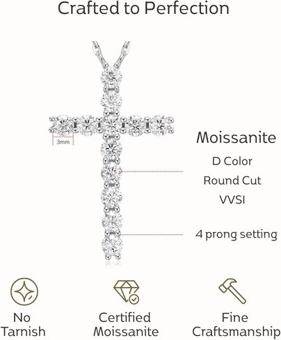 LOVE&LOVE Moissanite Cross Necklace Collection For Women Men, D Color VVS1 Moissanite Pendant, 18K White or Yellow Gold Plated 925 Sterling Silver Christian Religious Jewelry, Easter Gifts Her Him in Saudi Arabia