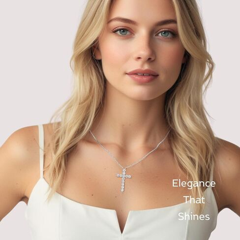LOVE&LOVE Moissanite Cross Necklace Collection For Women Men, D Color VVS1 Moissanite Pendant, 18K White or Yellow Gold Plated 925 Sterling Silver Christian Religious Jewelry, Easter Gifts Her Him in Saudi Arabia