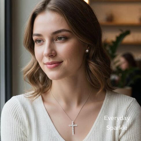 LOVE&LOVE Moissanite Cross Necklace Collection For Women Men, D Color VVS1 Moissanite Pendant, 18K White or Yellow Gold Plated 925 Sterling Silver Christian Religious Jewelry, Easter Gifts Her Him in Saudi Arabia