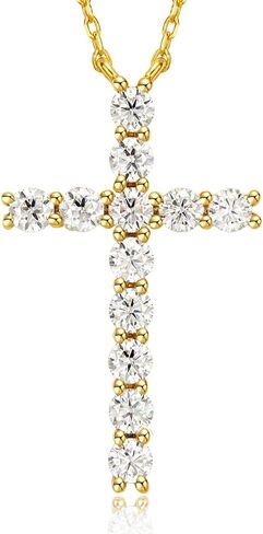 LOVE&LOVE Moissanite Cross Necklace Collection For Women Men, D Color VVS1 Moissanite Pendant, 18K White or Yellow Gold Plated 925 Sterling Silver Christian Religious Jewelry, Easter Gifts Her Him in Saudi Arabia