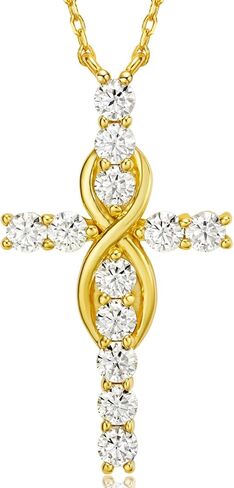 LOVE&LOVE Moissanite Cross Necklace Collection For Women Men, D Color VVS1 Moissanite Pendant, 18K White or Yellow Gold Plated 925 Sterling Silver Christian Religious Jewelry, Easter Gifts Her Him in Saudi Arabia