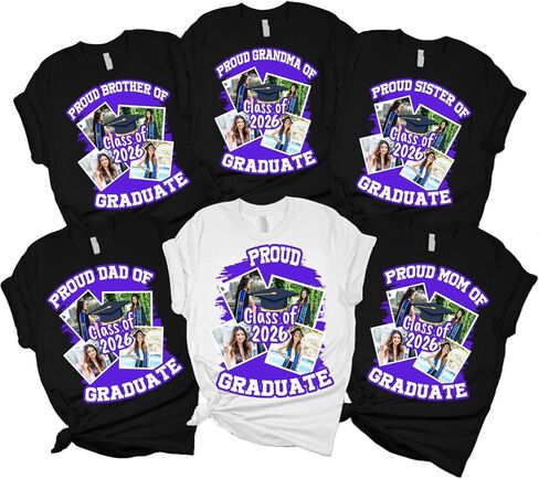 Proud of Family 2026 Graduation Shirts, Mom Congrat 2026, Congratulation, Grad 2026 T-Shirt, Senior, Custom Photo Multicolor in Kuwait