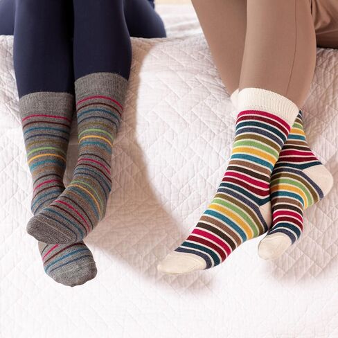 Multicolor Stripes Alpaca Fabric Soft Smooth Knit Colorful Striped Crew Socks Gift For Women Stocking Stuffer in Saudi Arabia